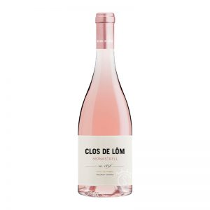 Roséwein in durschsichtiger Glasflasche mit schlichtem weißen Etikett