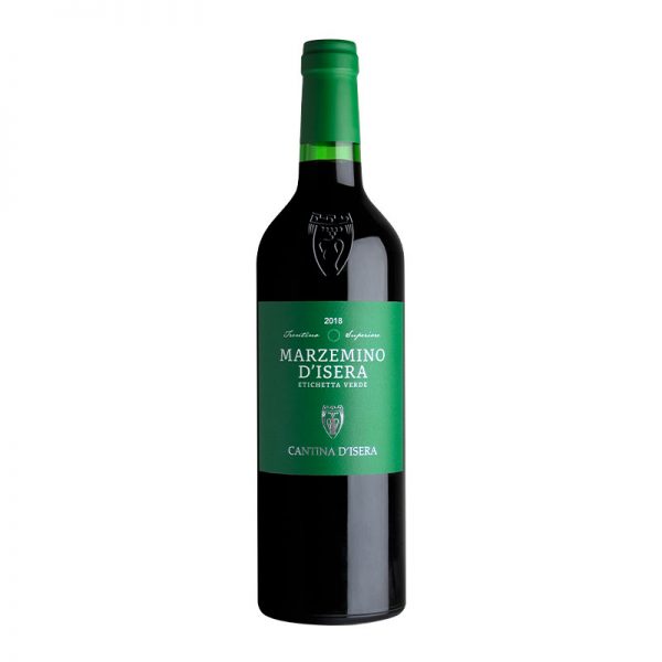 Italienischer Marzemino Rotwein in eleganter Flasche mit grünem Etikett