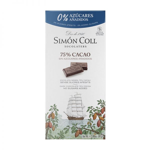 Zartbitterschokolade ohne Zucker in eleganter Verpackung mit Segelschiff bedruckt